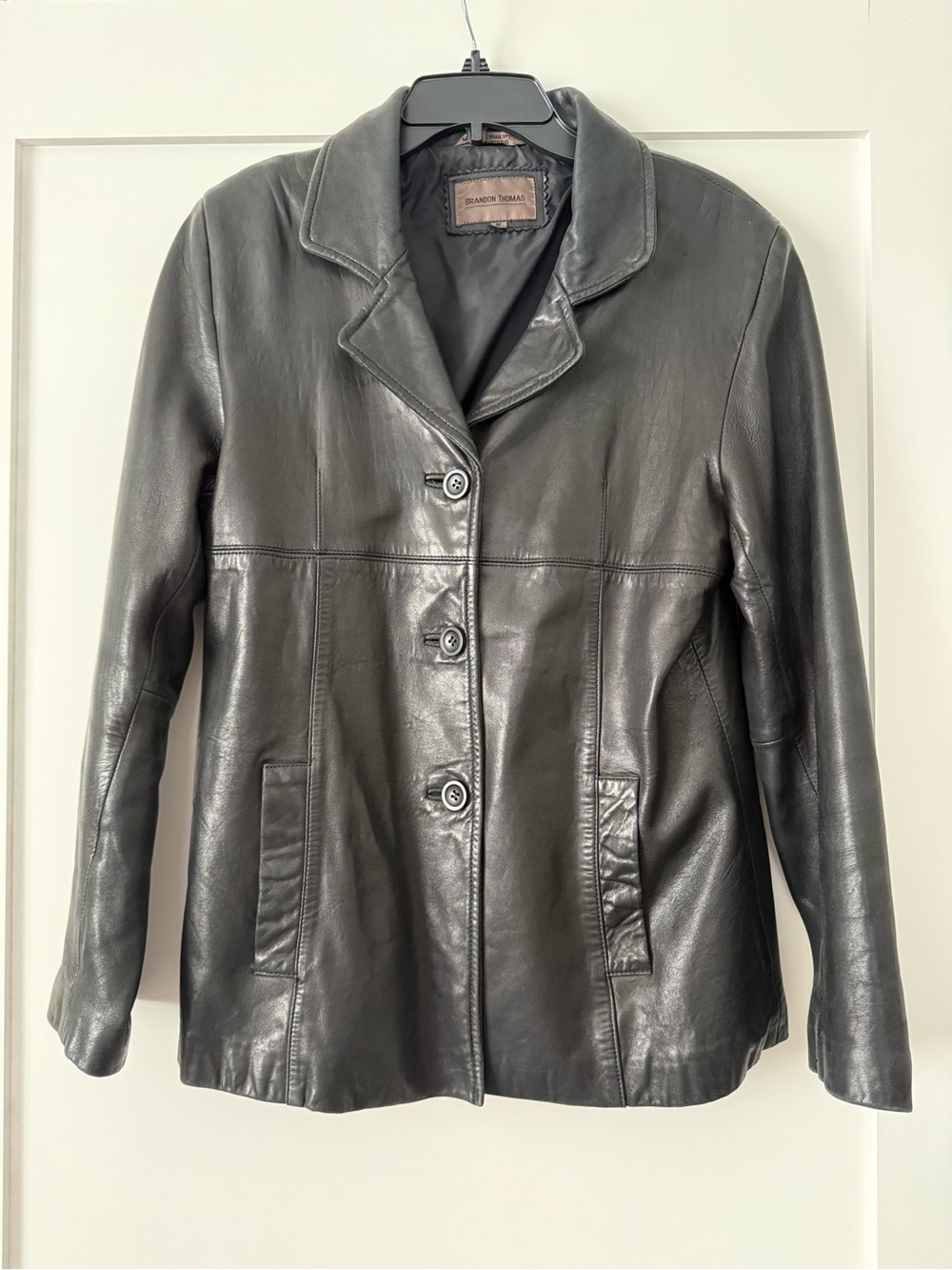 Brandon Thomas Black Leather Button-Front Jacket